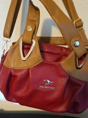 Red and Tan Women's Shoulder Bag by